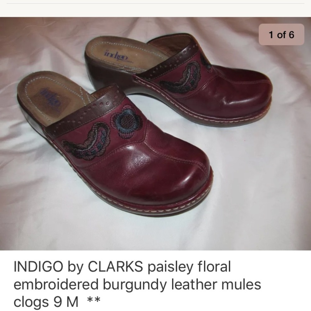 INDIGO CLARKS paisley floral mules clogs shoes 9